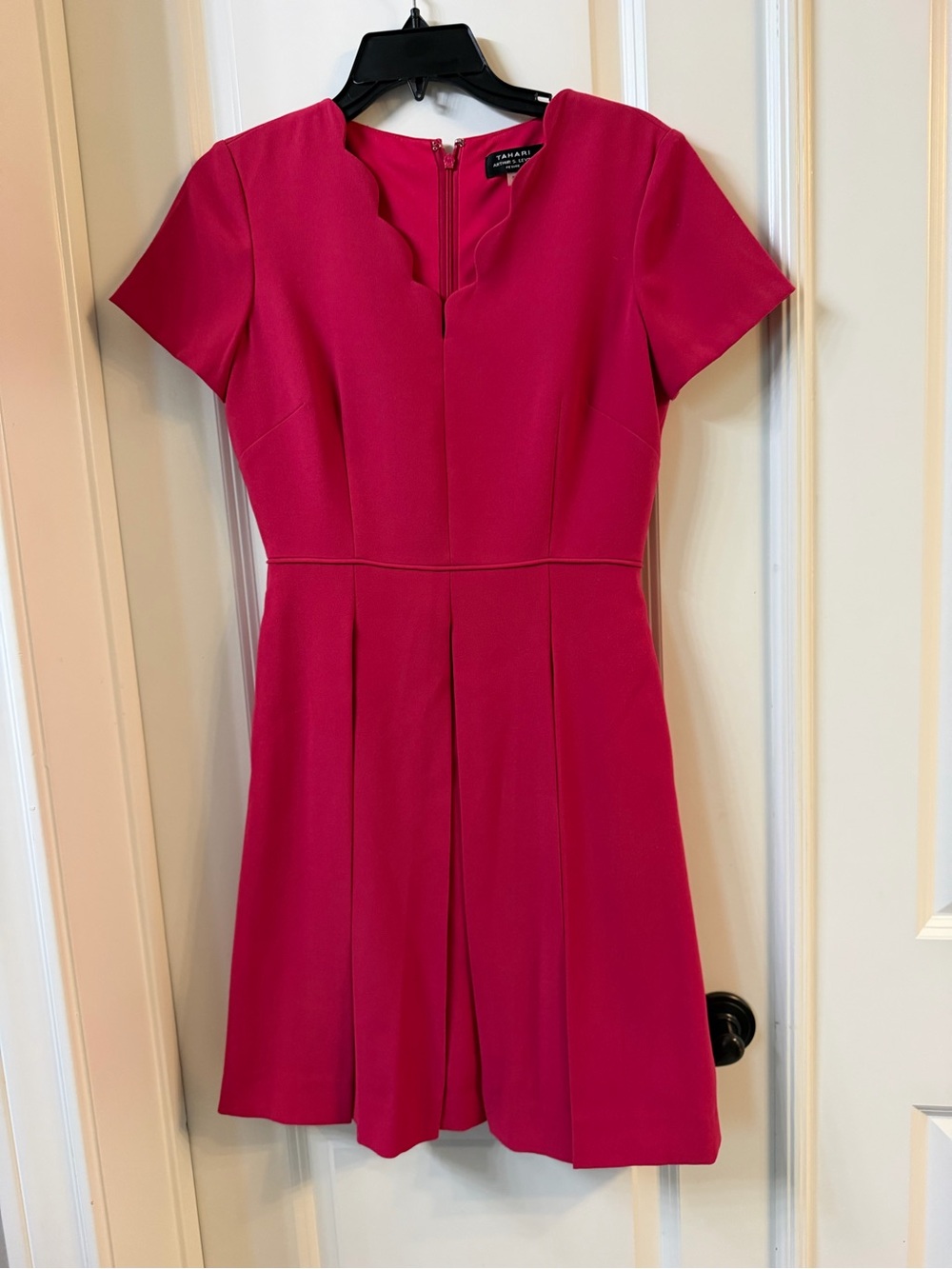 Tahari Hot Pink Scalloped Neck Fit & Flare Mini Dress